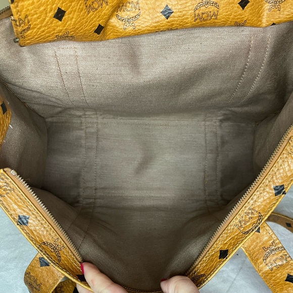 MCM Visetos Cognac Tote Bag - minor wear to corners and scratch on hardware - Picture 5 of 16